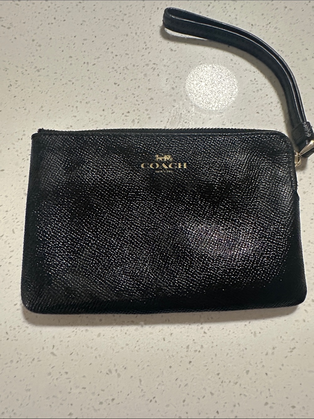 Coach Black Leather Zip Wristlet with Gold Logo